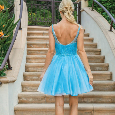Glitter and Sequin Short Bahama Blue Damas Dress