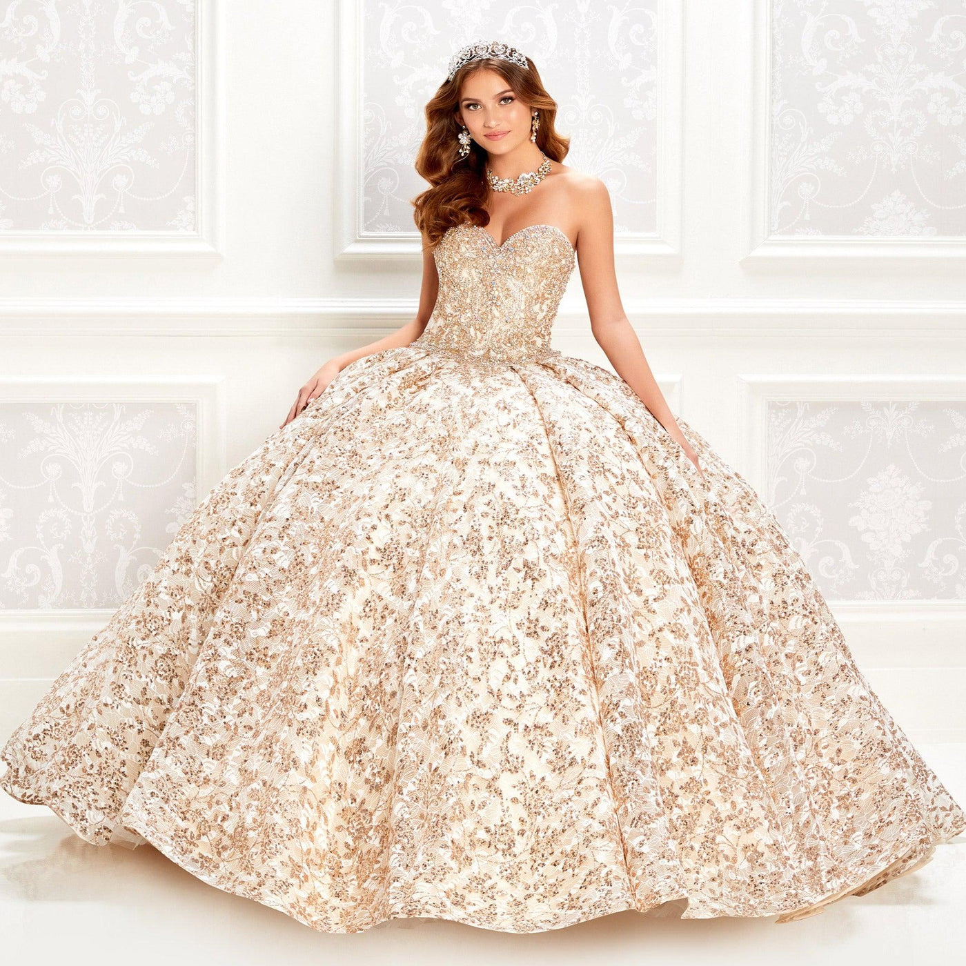 Princesa Gold Lace Quinceañera Dress PR22022