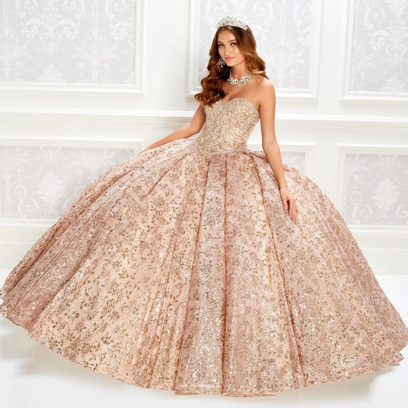 Princesa Gold Lace Quinceañera Dress PR22022