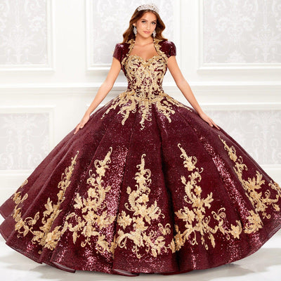 Princesa Wine Red and Gold Quinceañera Dress PR22030