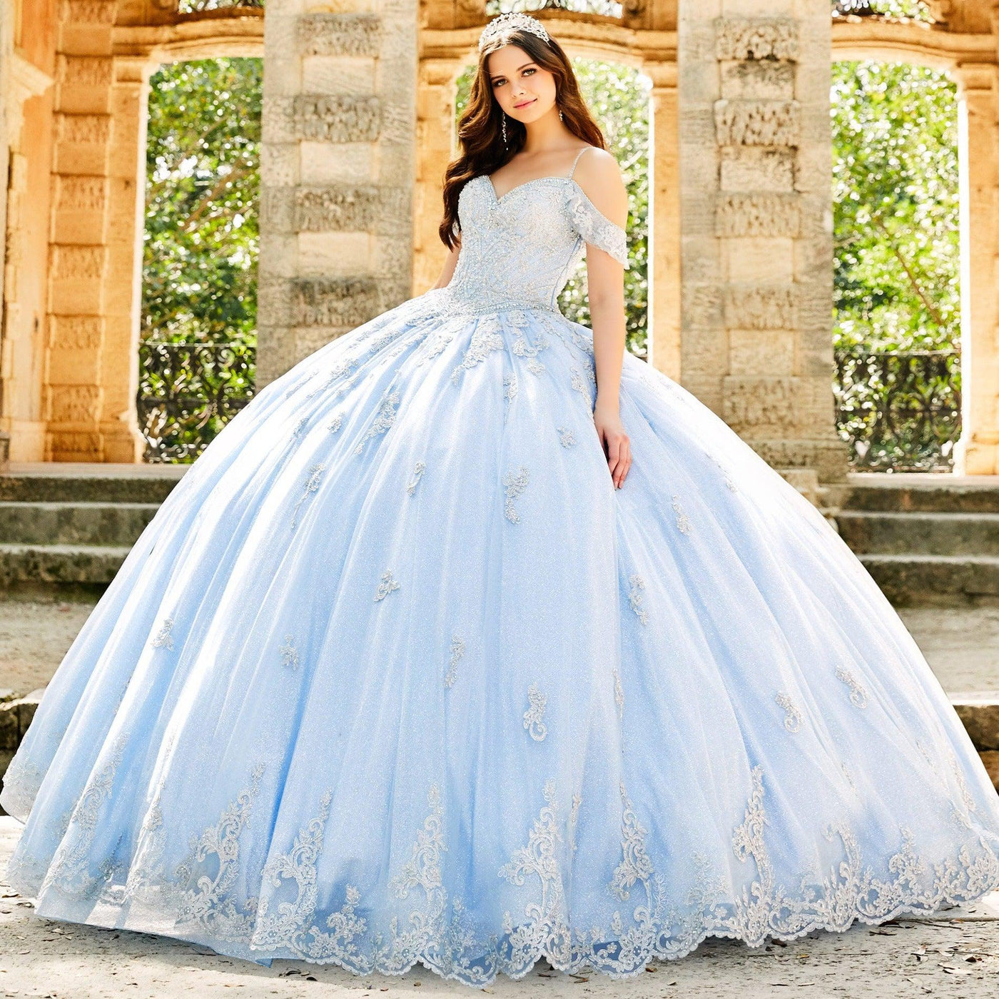 PR22032 Princesa Off-the-Shoulder Quince Dress