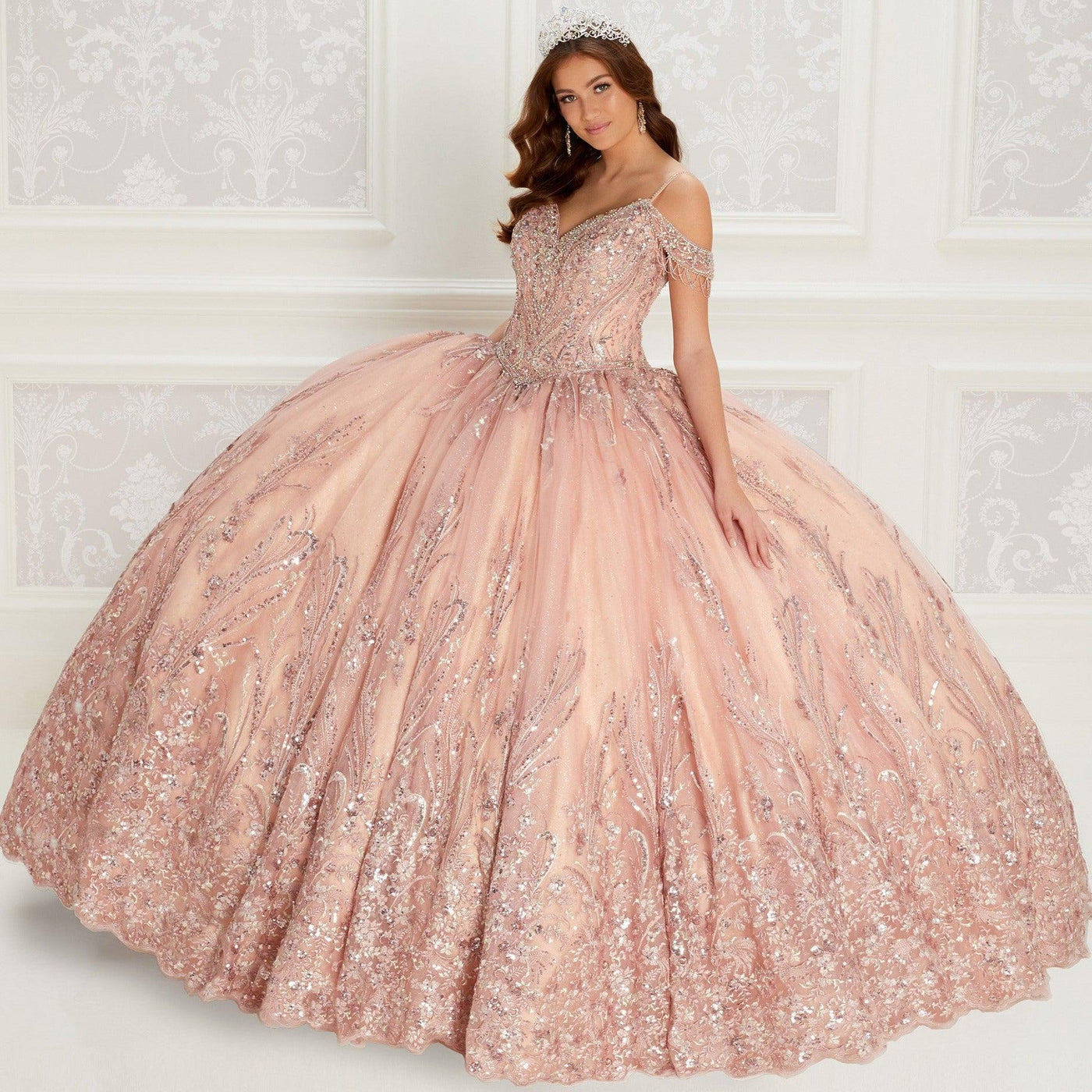 PR22147 Princesa Rose Gold Quince Dress with Sequins